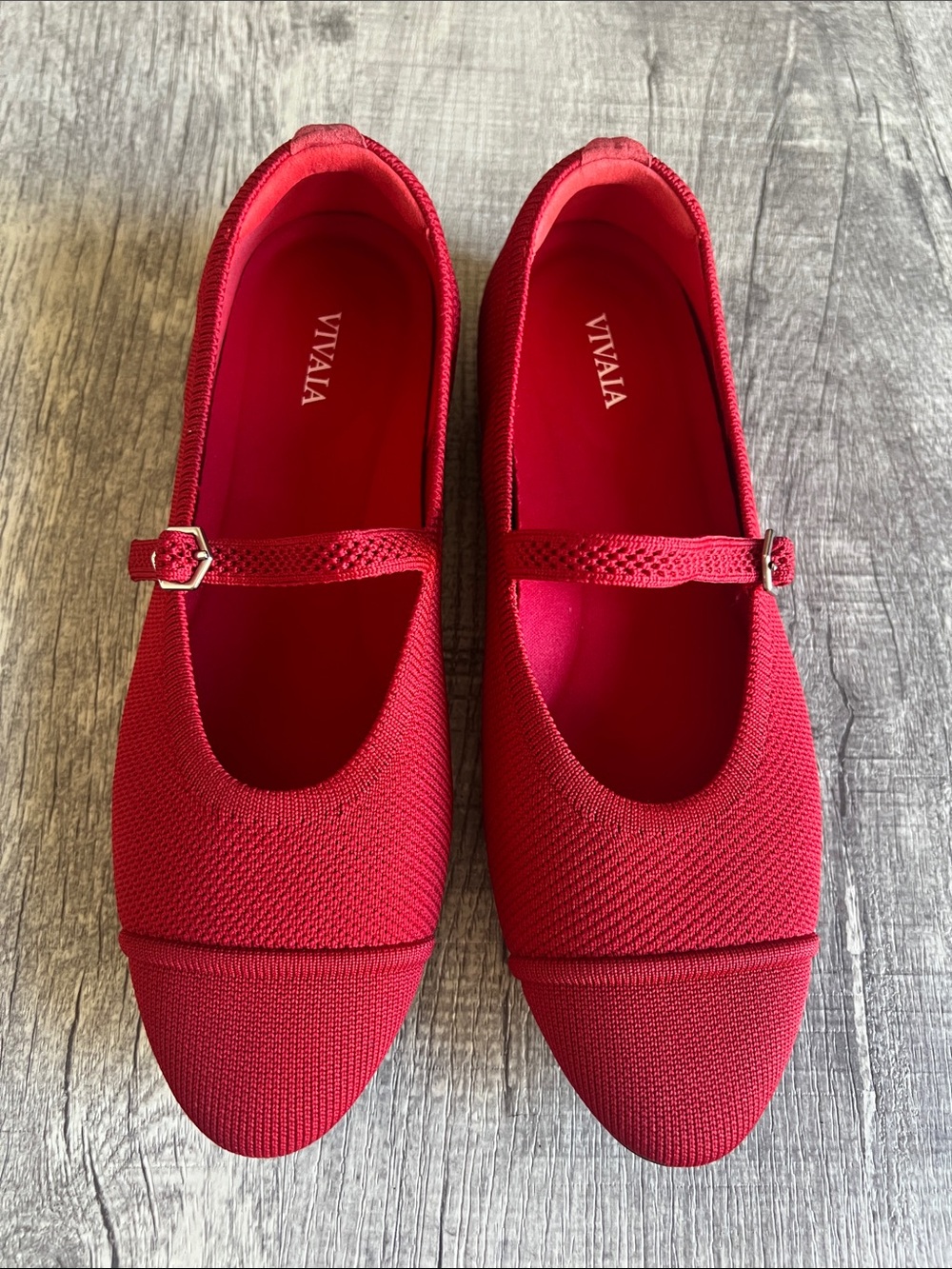 VIVAIA Red Round Toe Knit Mary Jane Flats Comfort Shoes Size 38.5 US 7.5